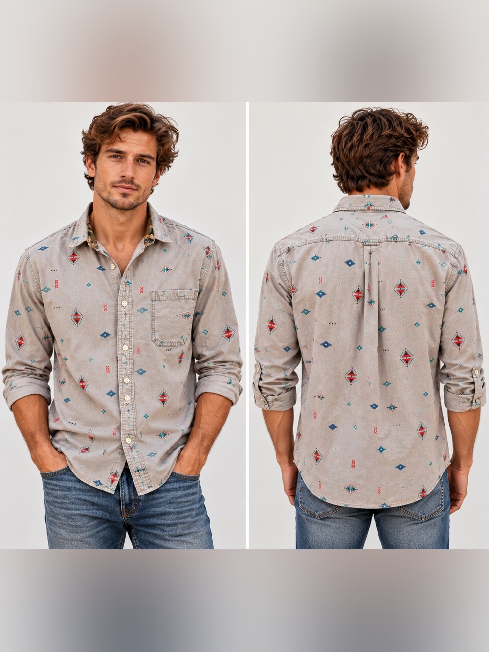 Modern Amusement Men’s Large Southwest print w/ Teal & Camo Accents 100% Cotton